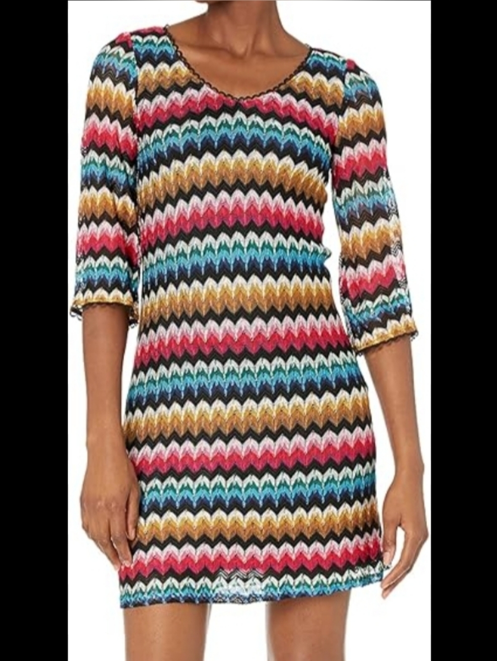Trina Turk Orchestra V Neck Chevron Multicolor Dress Women's Size 4